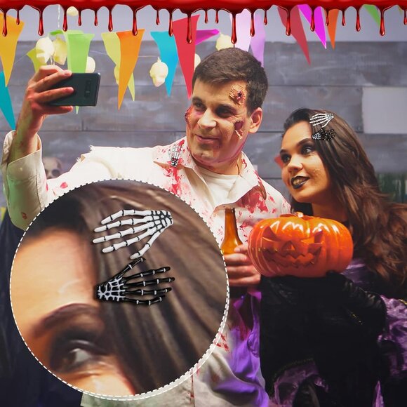 6 Pairs Halloween Skeleton Hair Clips Hands Bone Claws Skull Hand Hair Clip Goth - Picture 7 of 7